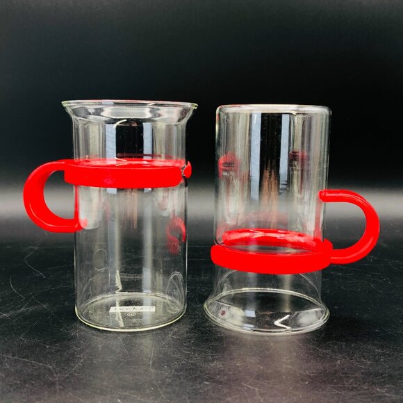 80s Bodum Denmark Red Round Handles Tall Coffee Cup PAIR Vintage Retro Kitchen - Picture 7 of 10